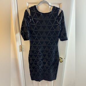 Black Cold Shoulder Straight Sweater Dress with Cutouts Size M